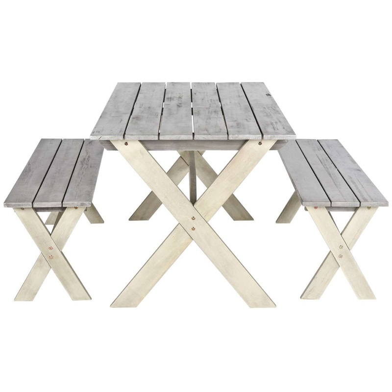 Safavieh Marina 3 Piece Dining Set With 63-Inch L Table And 2 Backless Benches