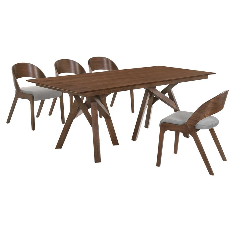 Cortina and Polly 5 Piece Walnut Rectangular Dining Set By Armen Living
