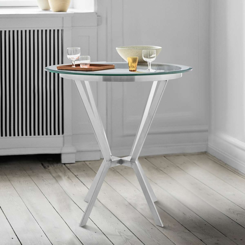 Naomi Round Glass and Brushed Stainless Steel Bar Table By Armen Living
