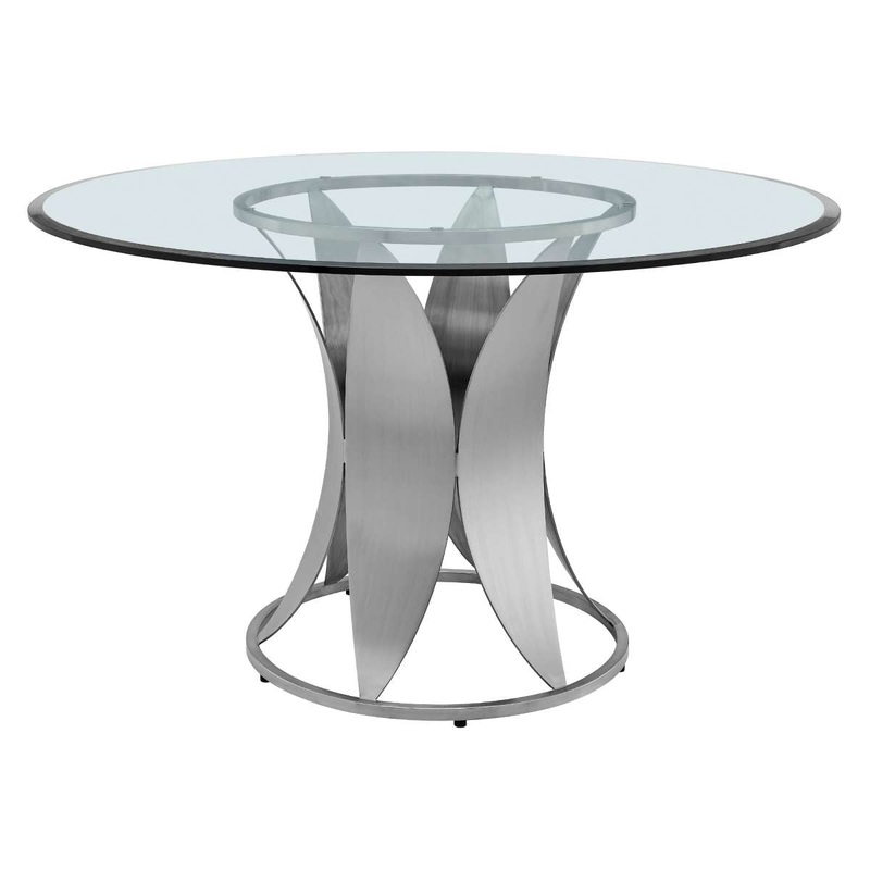 Petal Modern Glass and Stainless Steel Round Pedestal Dining Table By Armen Living
