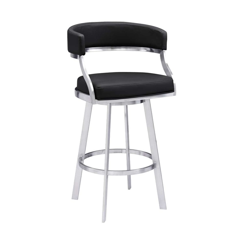 Saturn 30" Bar Height Swivel Black Faux Leather and Brushed Stainless Steel Bar Stool By Armen Living