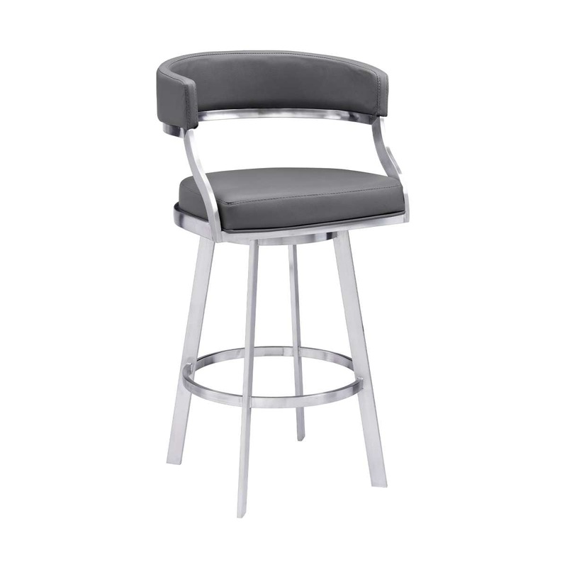 Saturn 30" Bar Height Swivel Grey Faux Leather and Brushed Stainless Steel Bar Stool By Armen Living