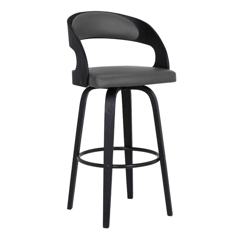 Shelly 26" Counter Height Swivel Grey Faux Leather and Black Wood Bar Stool By Armen Living
