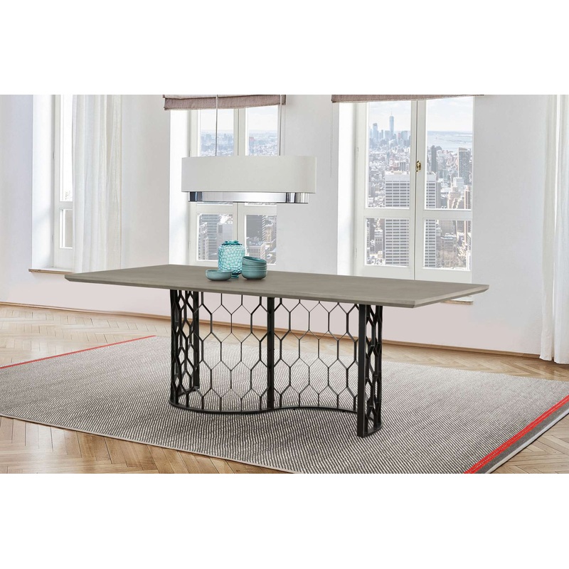 Solange Concrete and Black Metal Rectangular Dining Table By Armen Living