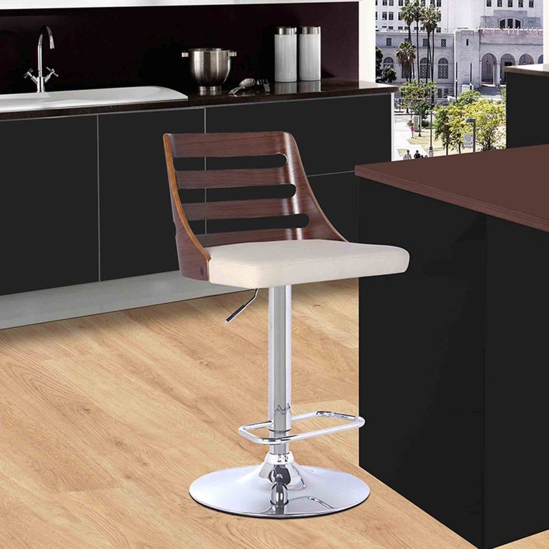 Storm Barstool in Chrome finish with Walnut wood and Cream Faux Leather By Armen Living