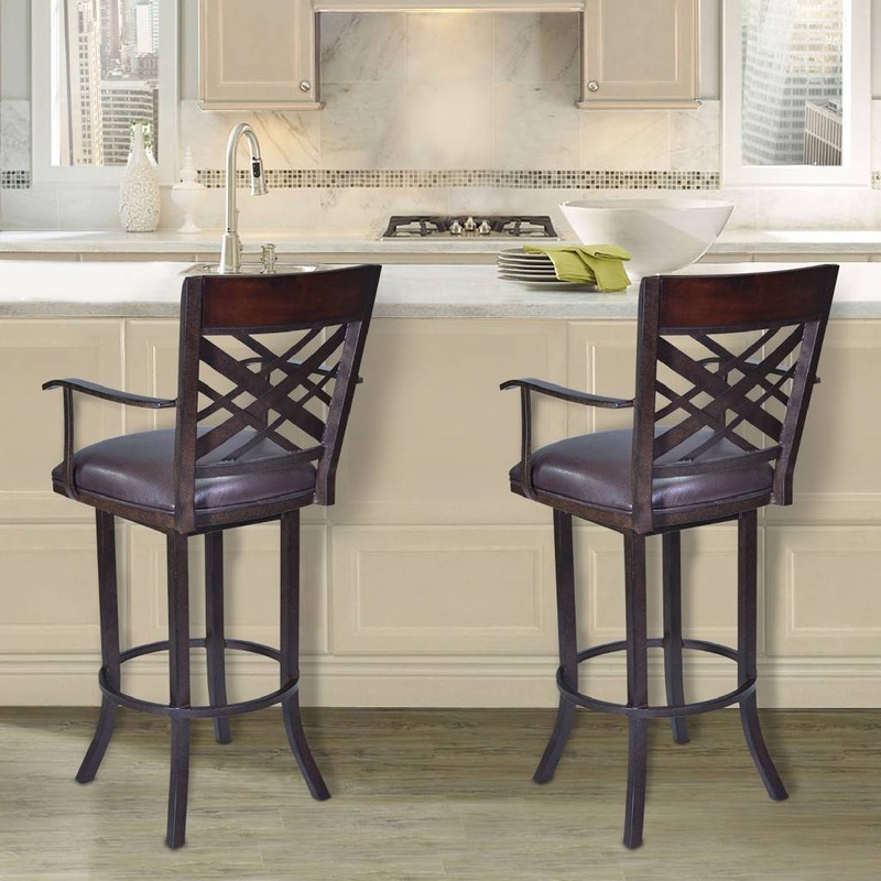 Tahiti  26" Arm Barstool in Auburn Bay finish with Brown Pu upholstery By Armen Living