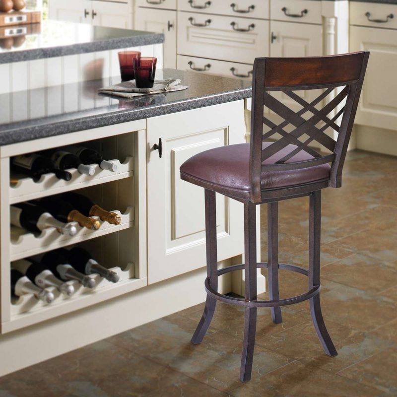 Tahiti  30" Barstool in Auburn Bay finish with Brown Pu upholstery By Armen Living