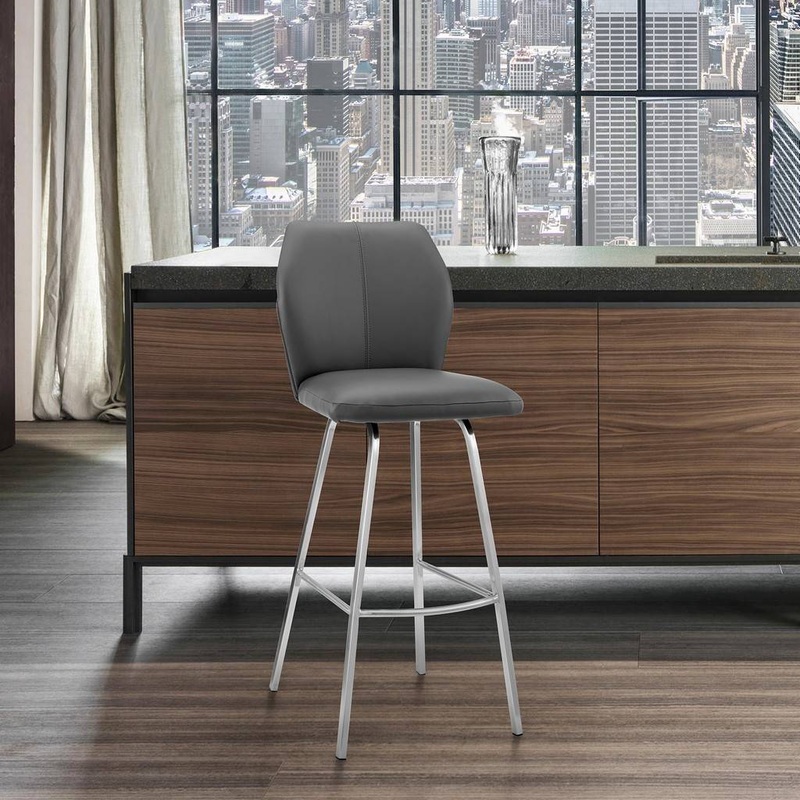Tandy Gray Faux Leather and Brushed Stainless Steel 26" Counter Stool By Armen Living