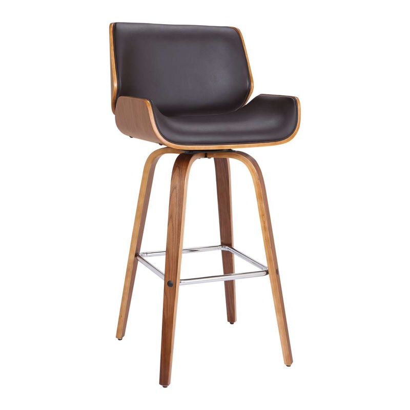 Tyler 26" Counter Height Swivel Brown Faux Leather and Walnut Wood Bar Stool By Armen Living
