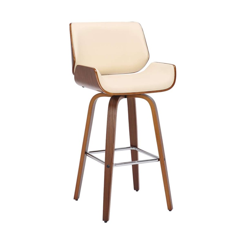 Tyler 26" Counter Height Swivel Cream Faux Leather and Walnut Wood Bar Stool By Armen Living