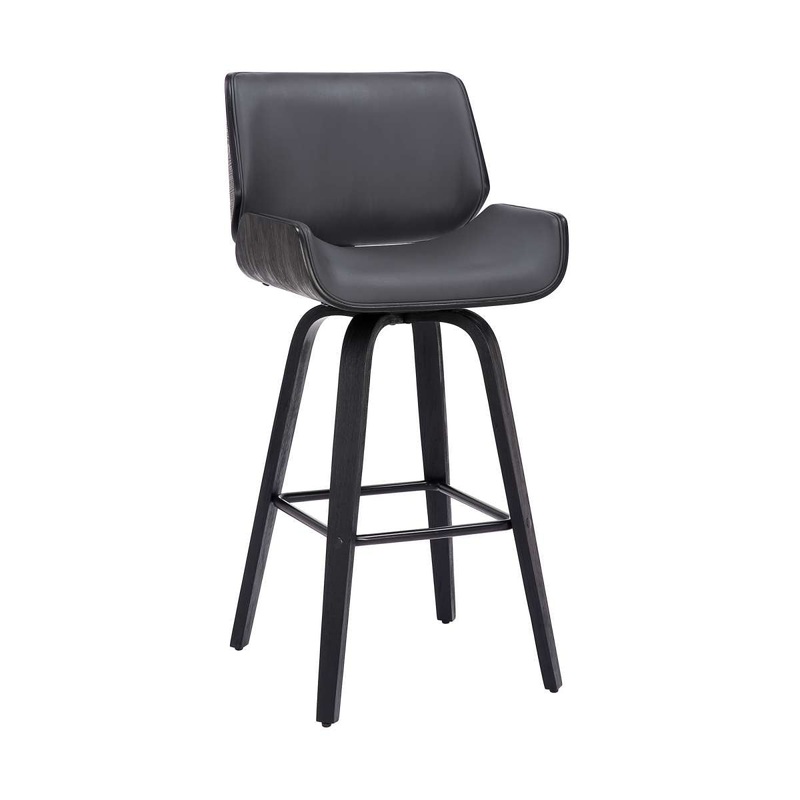 Tyler 30" Bar Height Swivel Grey Faux Leather and Black Wood Bar Stool By Armen Living