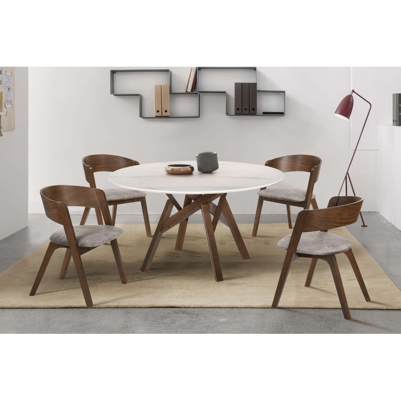 Venus and Jackie 5 Piece Walnut and Marble Round Dining Set By Armen Living