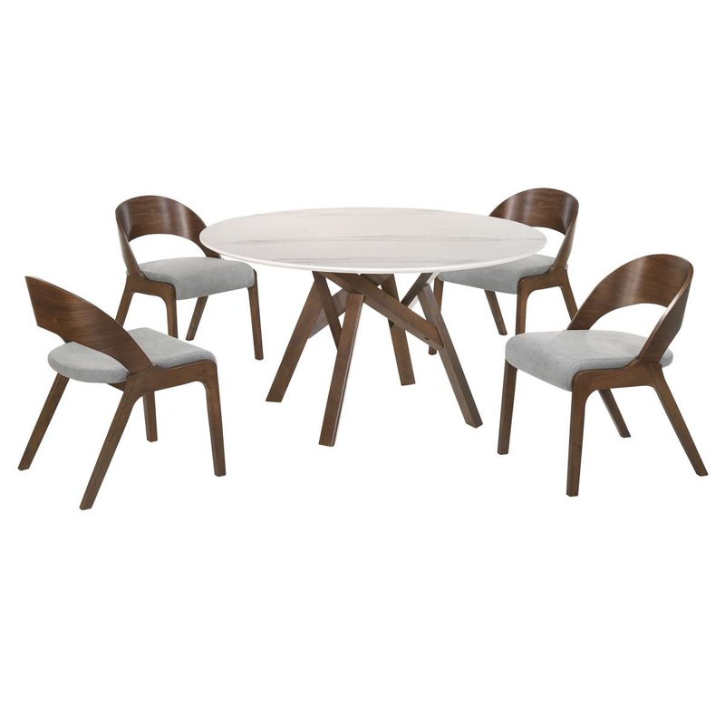 Venus and Polly 5 Piece Walnut and Marble Round Dining Set By Armen Living