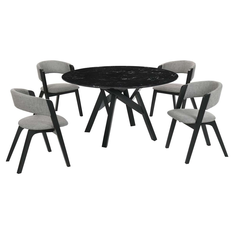 Venus and Rowan 5 Piece Black Marble Round Dining Set By Armen Living