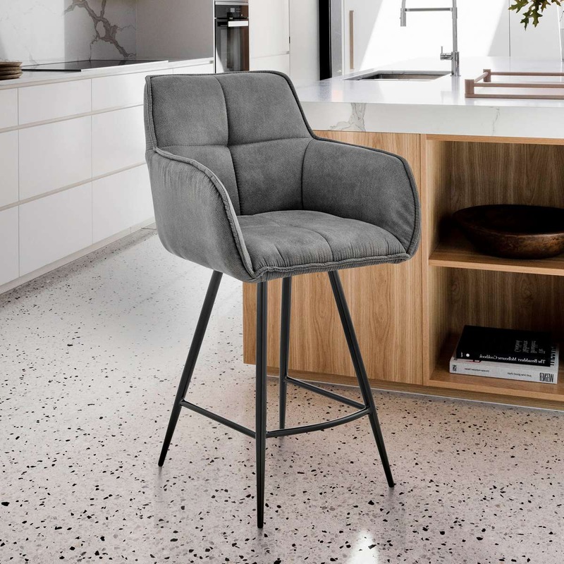 Verona 26" Counter Height Bar Stool in Charcoal Fabric and Black Finish By Armen Living