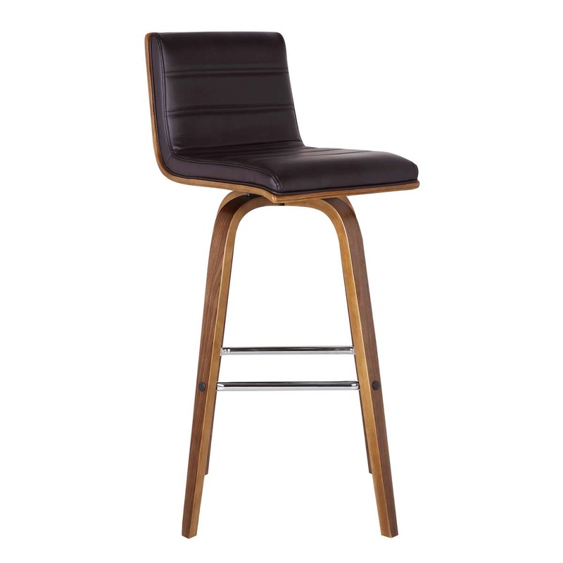 Vienna 26" Counter Height Swivel Brown Faux Leather and Walnut Wood Bar Stool By Armen Living
