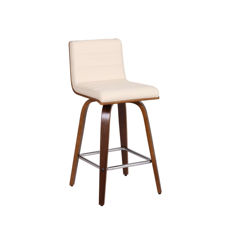 Vienna 26" Counter Height Swivel Cream Faux Leather and Walnut Wood Bar Stool By Armen Living