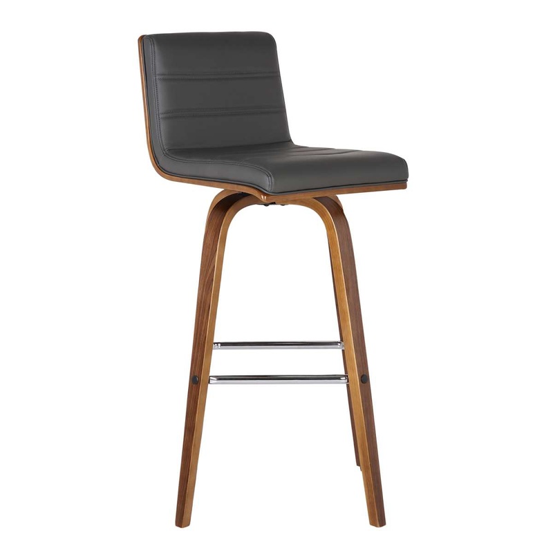Vienna 30" Bar Height Swivel Grey Faux Leather and Walnut Wood Bar Stool By Armen Living