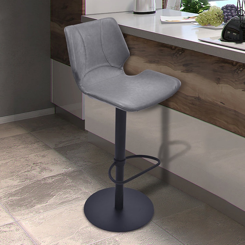 Zuma Adjustable Swivel Metal Barstool in Vintage Gray Faux Leather and Black Metal Finish By Armen Living