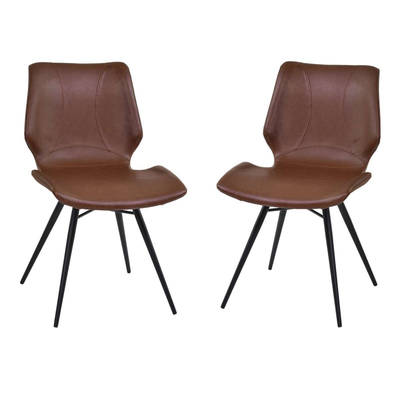 Zurich Dining Chair in Vintage Coffee Faux Leather and Black Metal Finish - Set of 2 By Armen Living