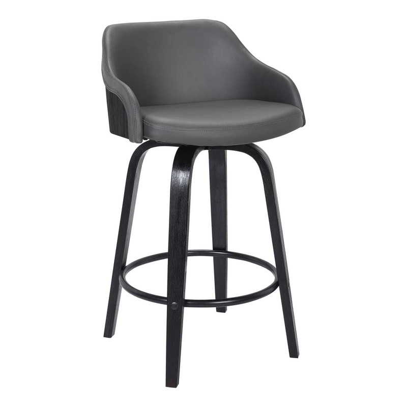 Alec 30" Bar Height Swivel Grey Faux Leather and Black Wood Bar Stool By Armen Living