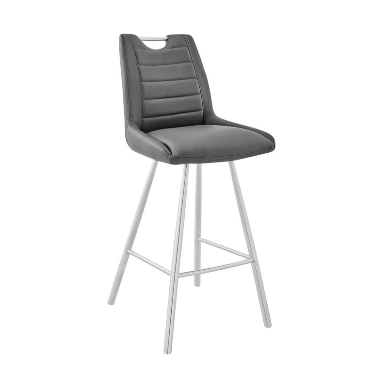 Arizona 26" Counter Height Bar Stool in Charcoal Faux Leather and Brushed Stainless Steel Finish By Armen Living