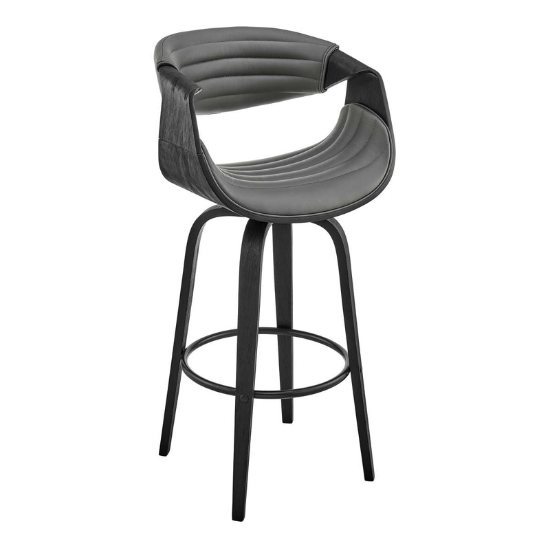 Arya 26" Swivel Counter Stool in Gray Faux Leather and Black Wood By Armen Living