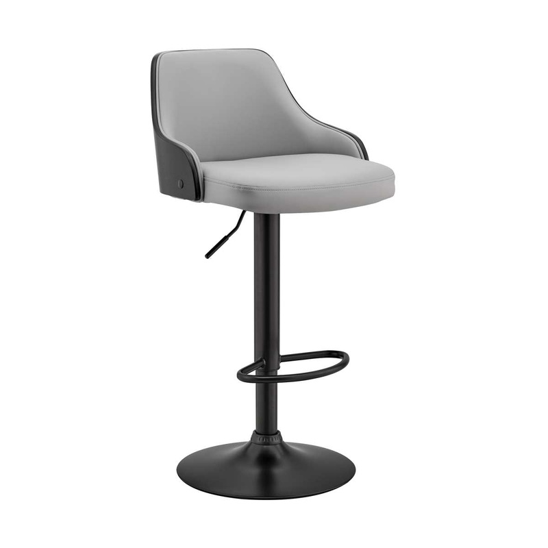 Asher Adjustable Grey Faux Leather and Black Finish Bar Stool By Armen Living