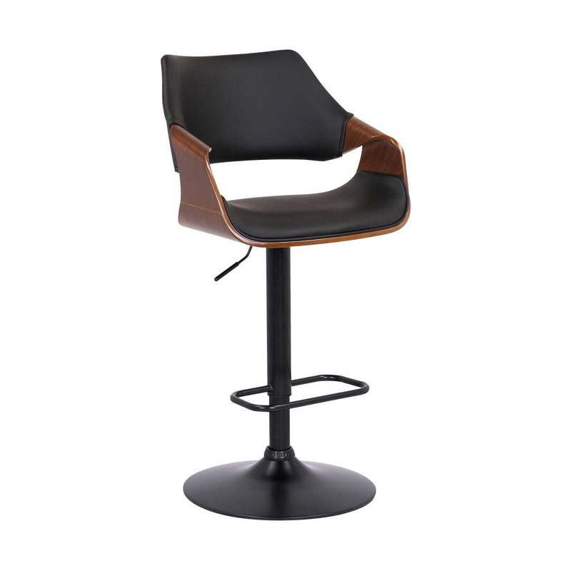 Aspen Adjustable Swivel Black Faux Leather and Walnut Wood Bar Stool with Black Base By Armen Living