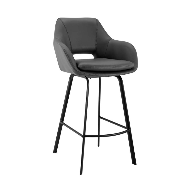 Aura Gray Faux Leather and Black Metal Swivel 26" Counter Stool By Armen Living