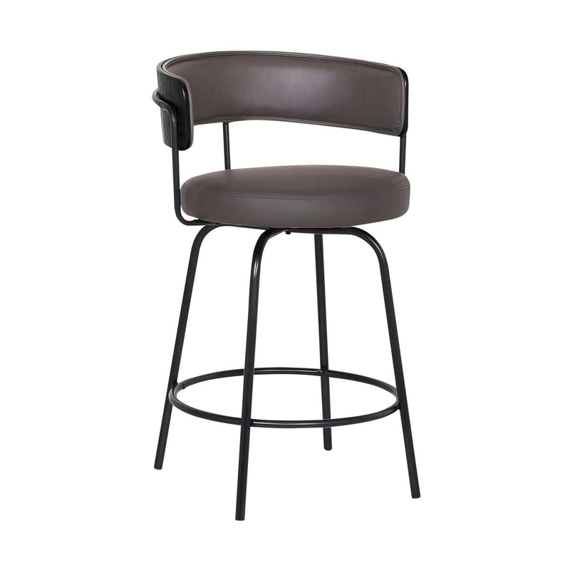 Avalon 26" Gray Faux Leather Swivel Barstool in Black Powder Coated Finish  By Armen Living