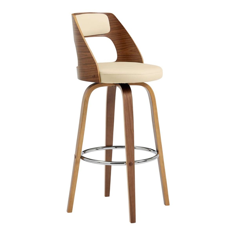 Axel 26" Swivel Counter Stool in Cream Faux Leather and Walnut Wood By Armen Living