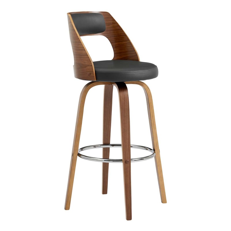 Axel 30" Swivel Bar Stool in Gray Faux Leather and Walnut Wood By Armen Living