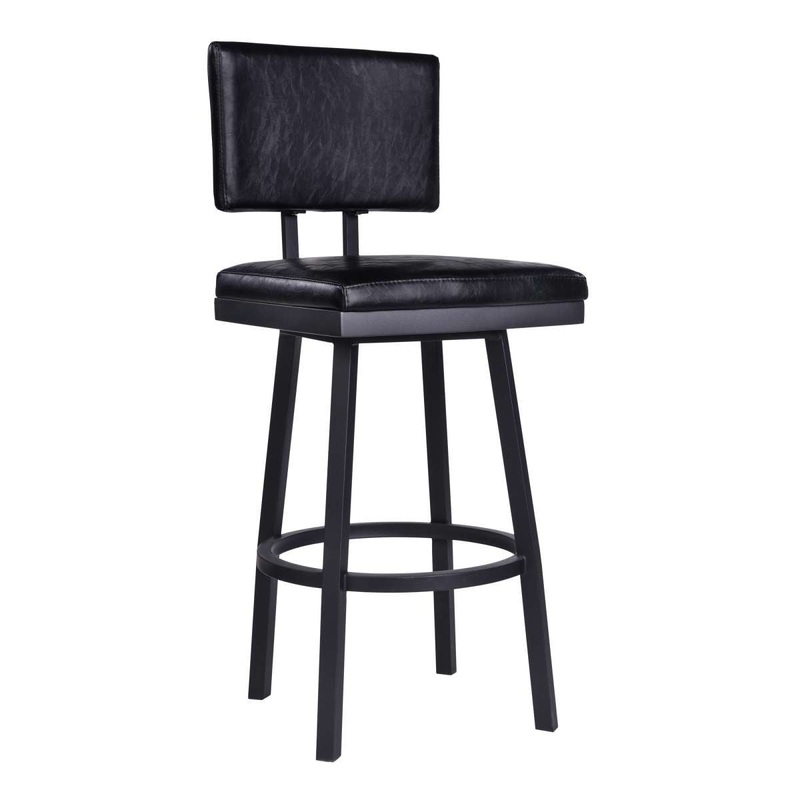 Balboa 26" Counter Height Swivel Vintage Black Faux Leather and Metal Bar Stool By Armen Living