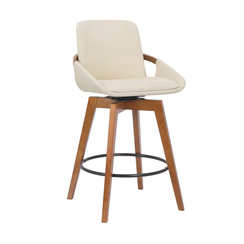 Baylor 26" Cream Faux Leather and Walnut Wood Swivel Bar Stool By Armen Living