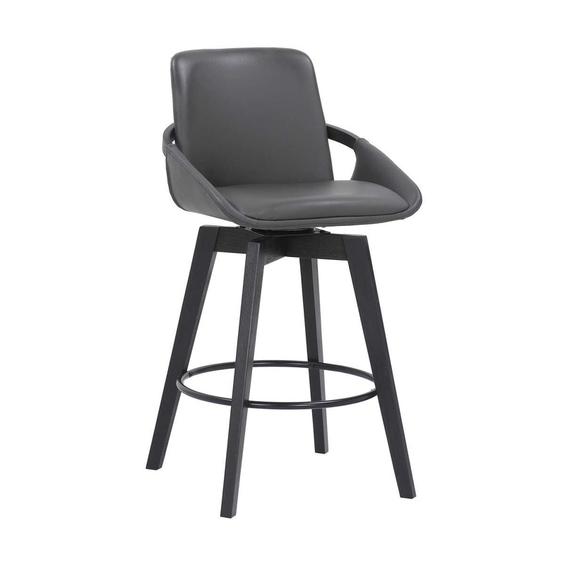 Baylor 26" Gray Faux Leather and Black Wood Swivel Bar Stool By Armen Living