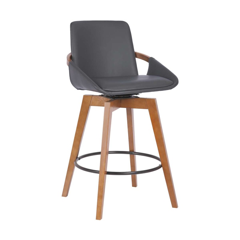 Baylor 26" Gray Faux Leather and Walnut Wood Swivel Bar Stool By Armen Living