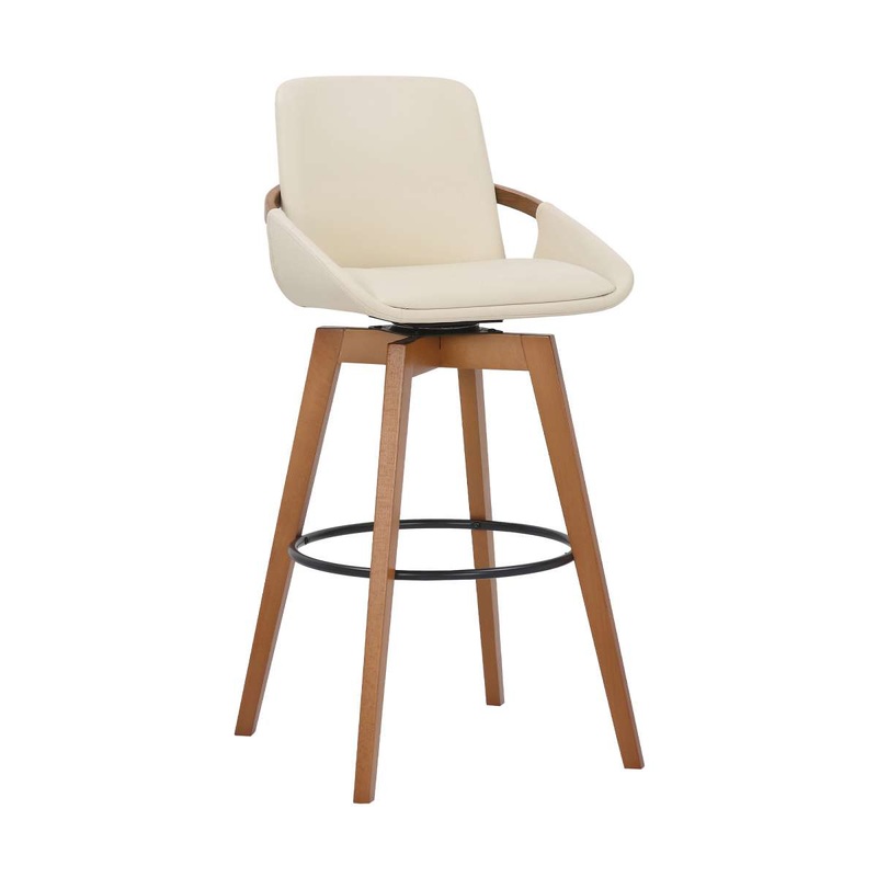 Baylor 30" Cream Faux Leather and Walnut Wood Swivel Bar Stool By Armen Living
