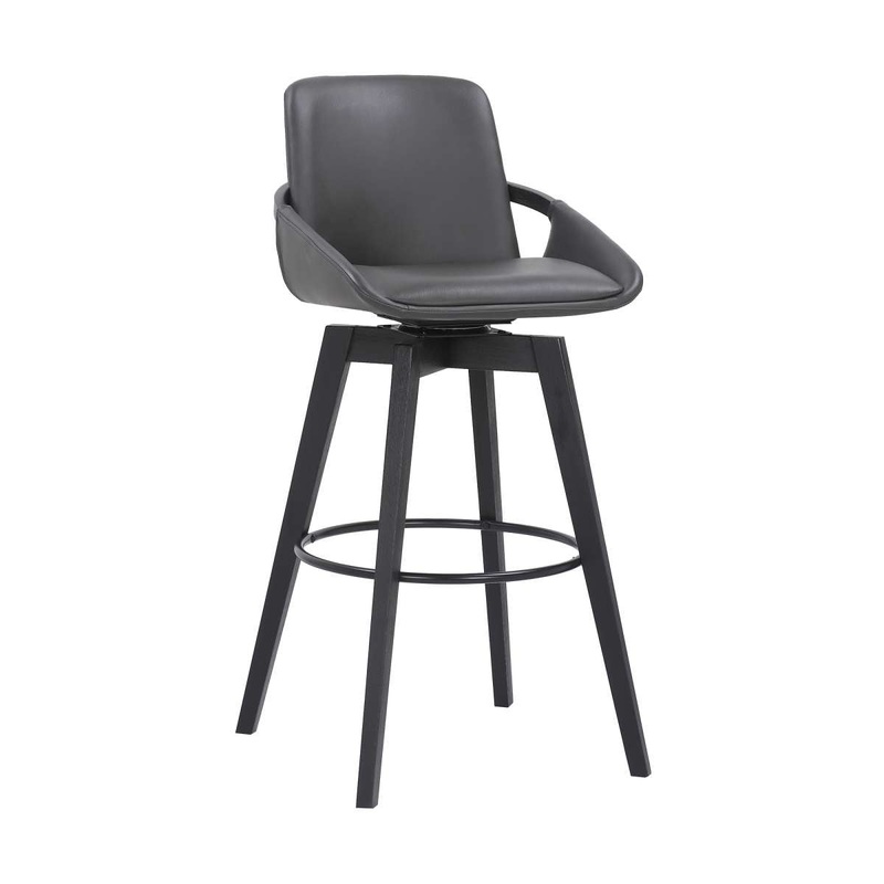 Baylor 30" Gray Faux Leather and Black Wood Swivel Bar Stool By Armen Living