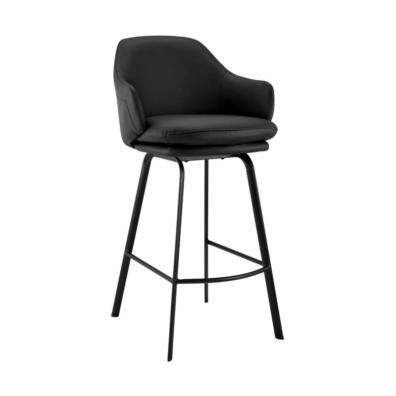 Brigden Black Faux Leather and Black Metal Swivel 26" Counter Stool By Armen Living