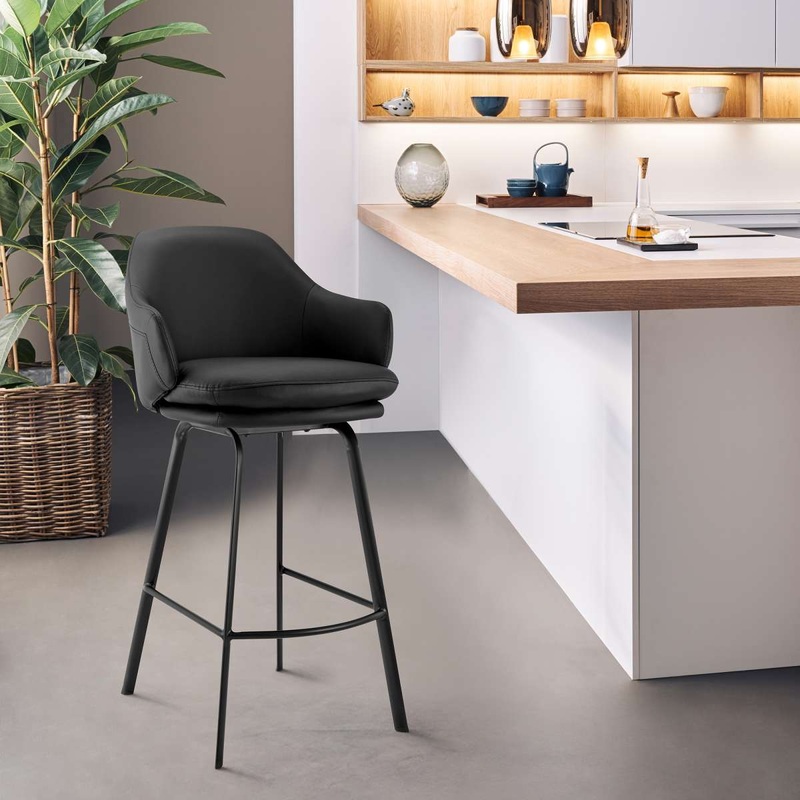 Brigden Black Faux Leather and Black Metal Swivel 30" Bar Stool By Armen Living