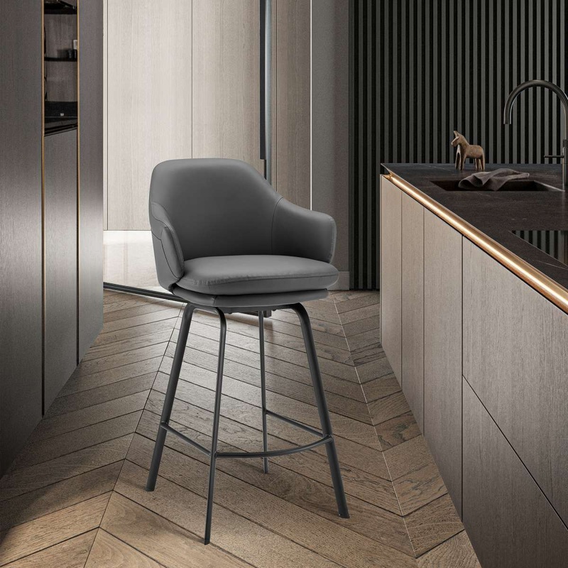 Brigden Gray Faux Leather and Black Metal Swivel 26" Counter Stool By Armen Living