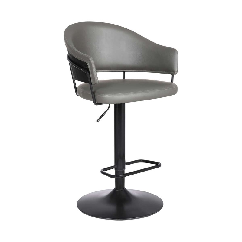 Brody Adjustable Height Swivel Grey Faux Leather and Black Wood and Metal Base Bar Stool By Armen Living