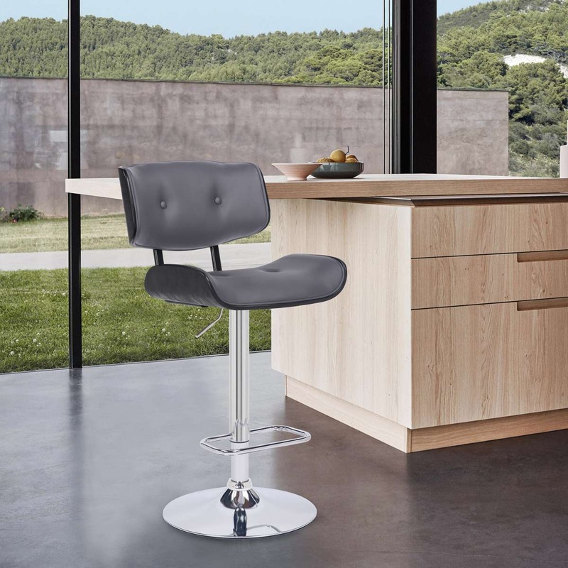 Brooklyn Adjustable Swivel Grey Faux Leather Bar Stool By Armen Living