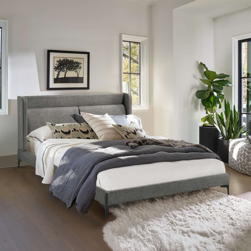 Legend Gray Fabric Queen Platform Bed with Black Metal Legs By Armen Living