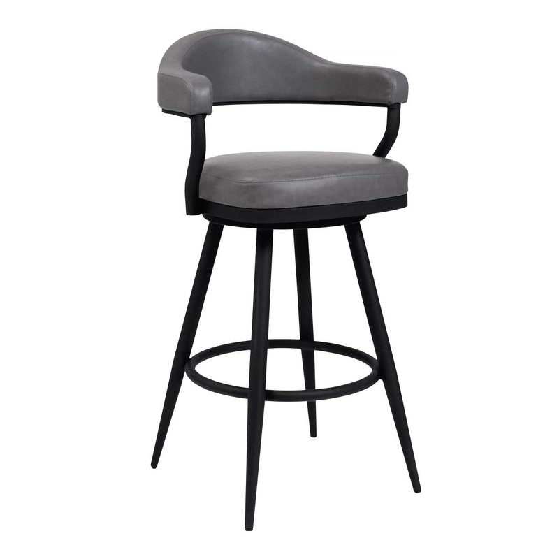 Amador 26" Counter Height Barstool in a Black Powder Coated Finish and Vintage Gray Faux Leather By Armen Living