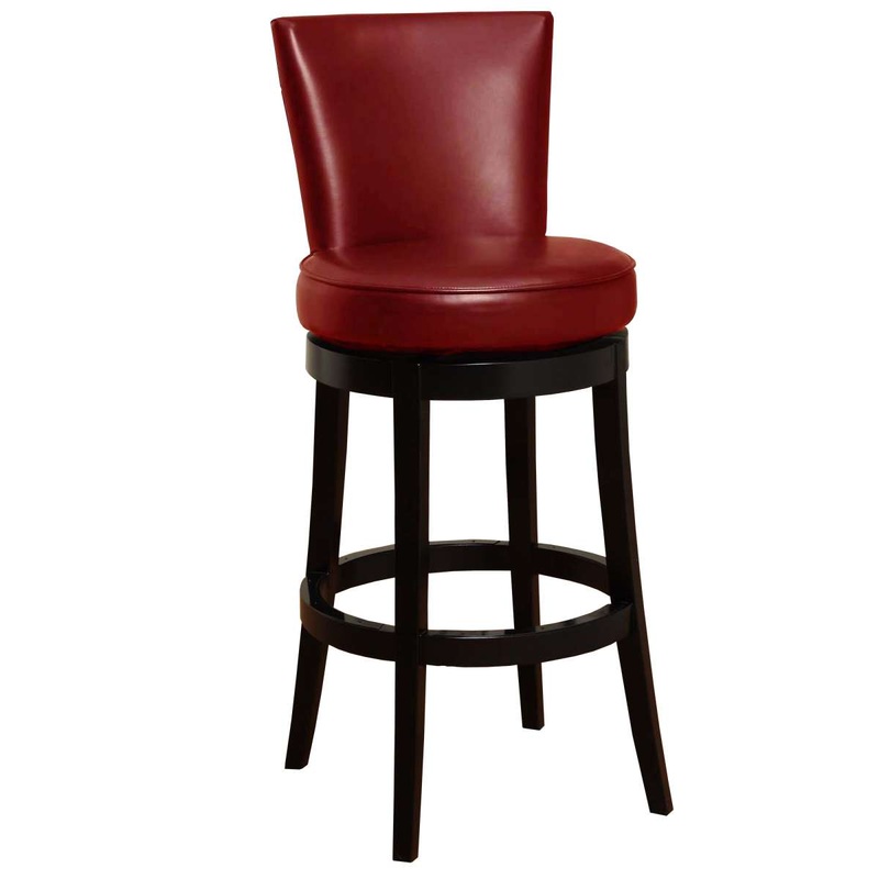 Boston 26" Counter Height Swivel Red Faux Leather and Black Wood Bar Stool By Armen Living