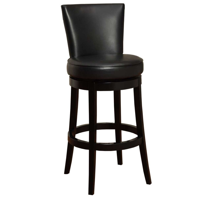 Boston 30" Bar Height Swivel Black Faux Leather and Black Wood Bar Stool By Armen Living