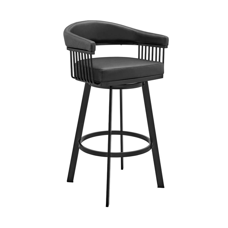 Bronson 26" Counter Height Swivel Bar Stool in Black Finish and Black Faux Leather By Armen Living