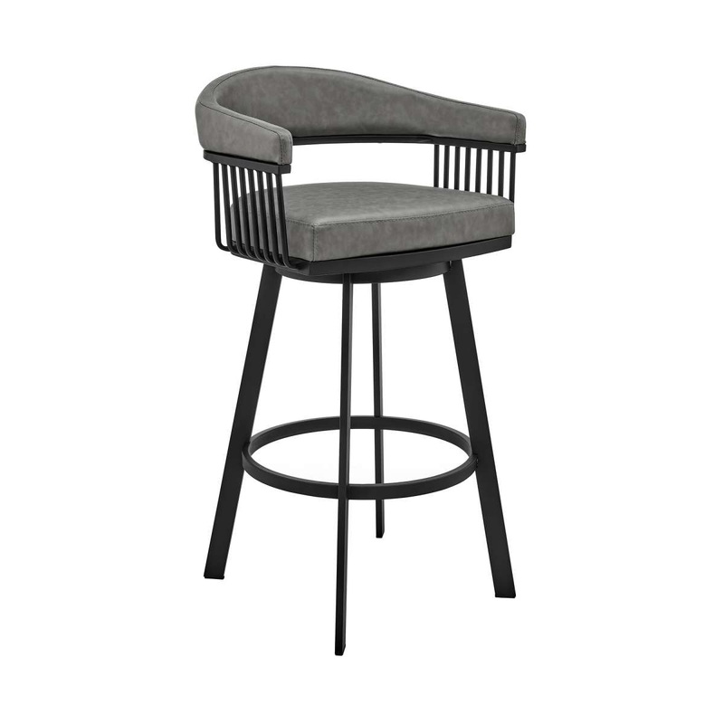 Bronson 26" Counter Height Swivel Bar Stool in Black Finish and Gray Faux Leather By Armen Living